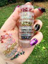 Load image into Gallery viewer, Stackable Glitter Jar- 5 Glitters + Aloe